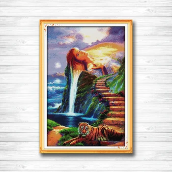 

Beauty and tiger pattern printed on the canvas DMC 14CT 11CT Cross Stitch kit all for embroidery needlework Sets Girl Home Decor