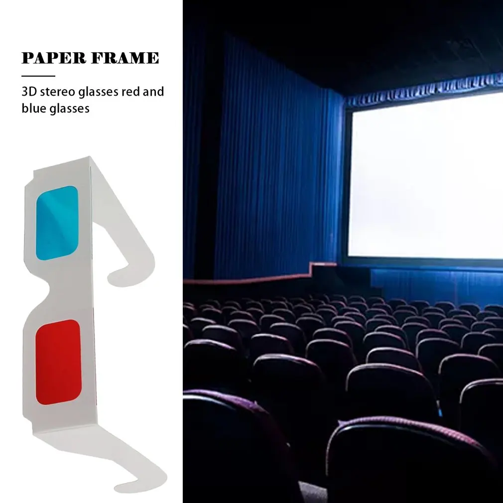 50 pcs/lot Universal Paper Anaglyph 3D Glasses Paper 3D Glasses View Anaglyph Red/Blue 3D Glass For Movie Video EF