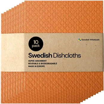 

Swedish Dishcloth Cellulose Sponge Cloths - Bulk 10 Pack of Eco-Friendly No Odor Reusable Cleaning Cloths for Kitchen