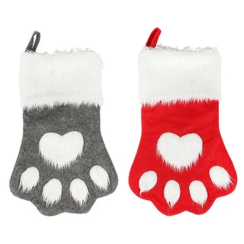 

2pcs Christmas Stocking Mini Sock Santa Claus Candy Gift Bag Xmas Tree Hanging Decor - Red & Gray