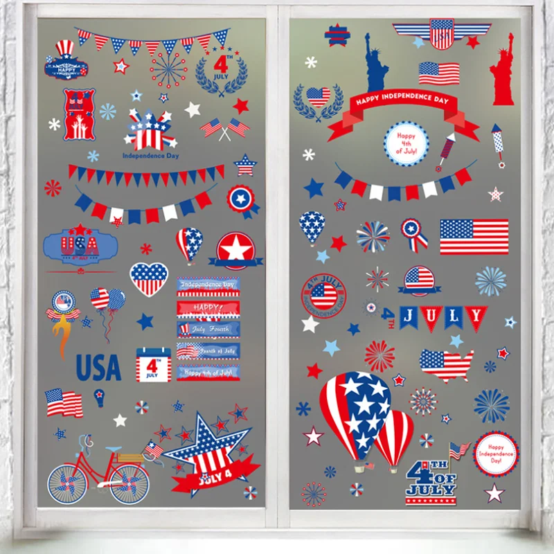 20*30cm Cute Independence Day Bunting Stickers DIY Stereo Glass Wall Stickers Bedroom Decoration Sticker Self-adhesive Wallpaper