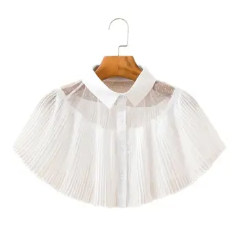 

Women Wrinkled Pleated Lapel Fake Collar Sheer Polka Dot Lace Sunscreen Shawl A69C