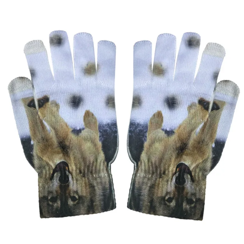 E Перчатки для мужчин и женщин Guantes, сохраняющие тепло, с 3D принтом, вязаные, для экрана телефона, Китти, питомец, милые перчатки, удобные, Rekawiczki, зимние перчатки O7 - Цвет: E