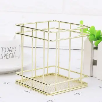 

Gold Metal Pen Holder Box Case Organizer Office Home Desk Stationery Decor Office School Supplies Accessories