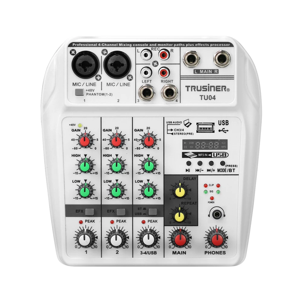 TU04 BT звуковой микшерный пульт записи Phantom power Monitor AUX Paths Plus Effects 4 канала аудио микшер с USB EU PLUG/US PLUG