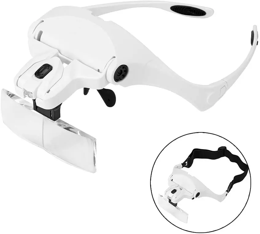 1.0X 1.5X 2.0X 2.5X 3.5X Adjustable 5 Lens Loupe LED Light Headband Magnifier Glass LED Magnifying Glasses With Lamp brick tape measure Measurement & Analysis Tools