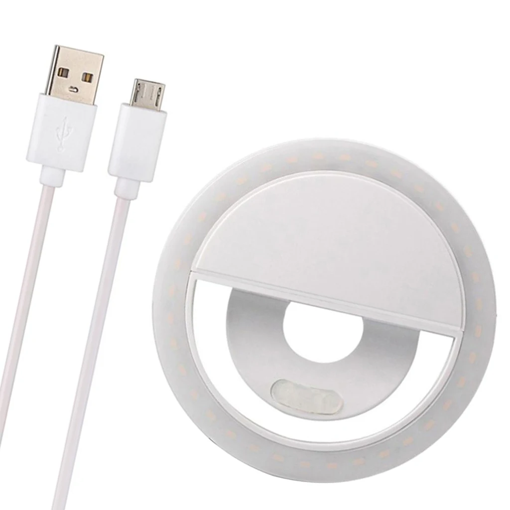 Portable USB Charge LED Selfie Ring Light Phone Enhancing Light Universal for Any Cellphone Smartphone White
