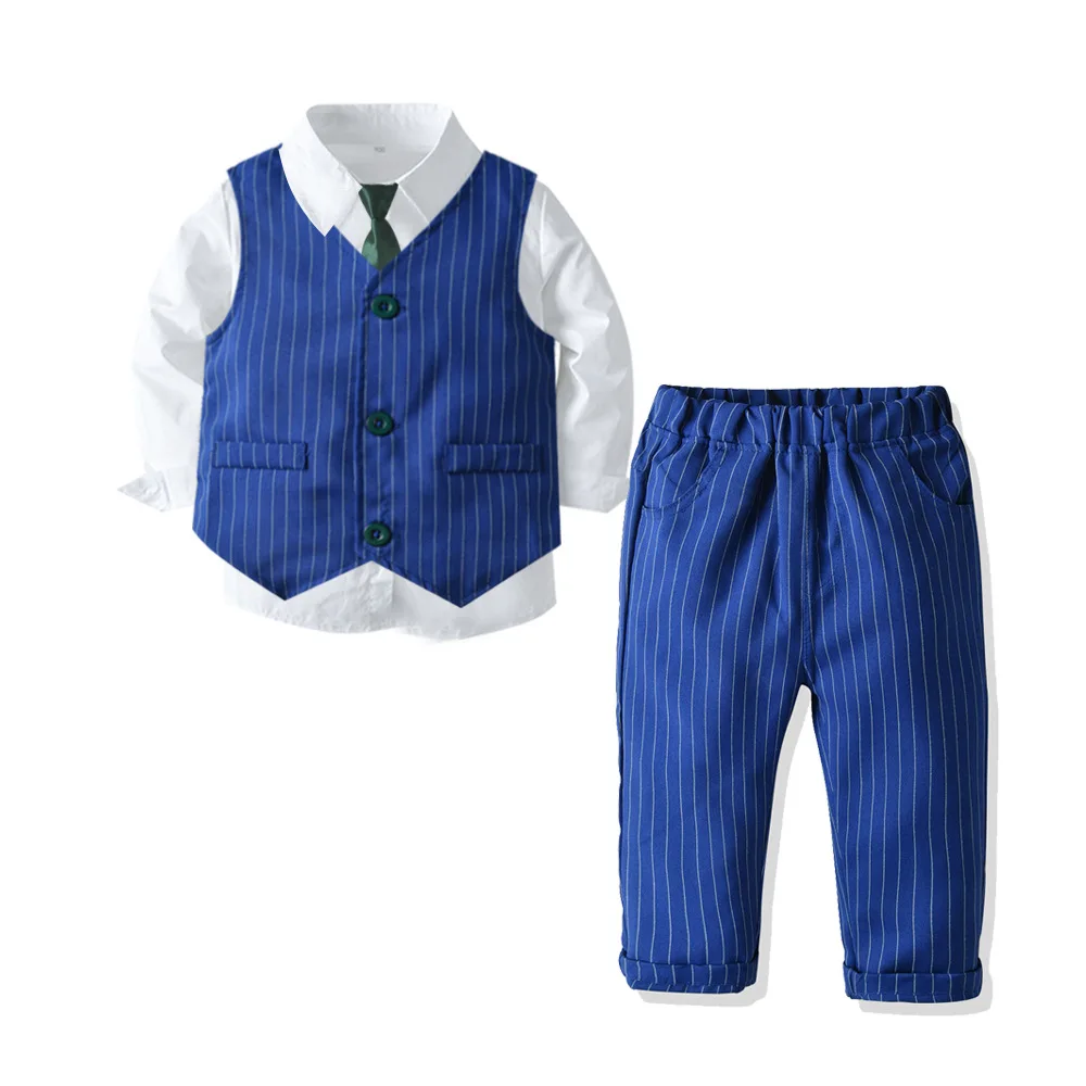 

Boys clothes spring and autumn toddler suit British style children suit gentleman long sleeve shirt + vest + trousers + tie