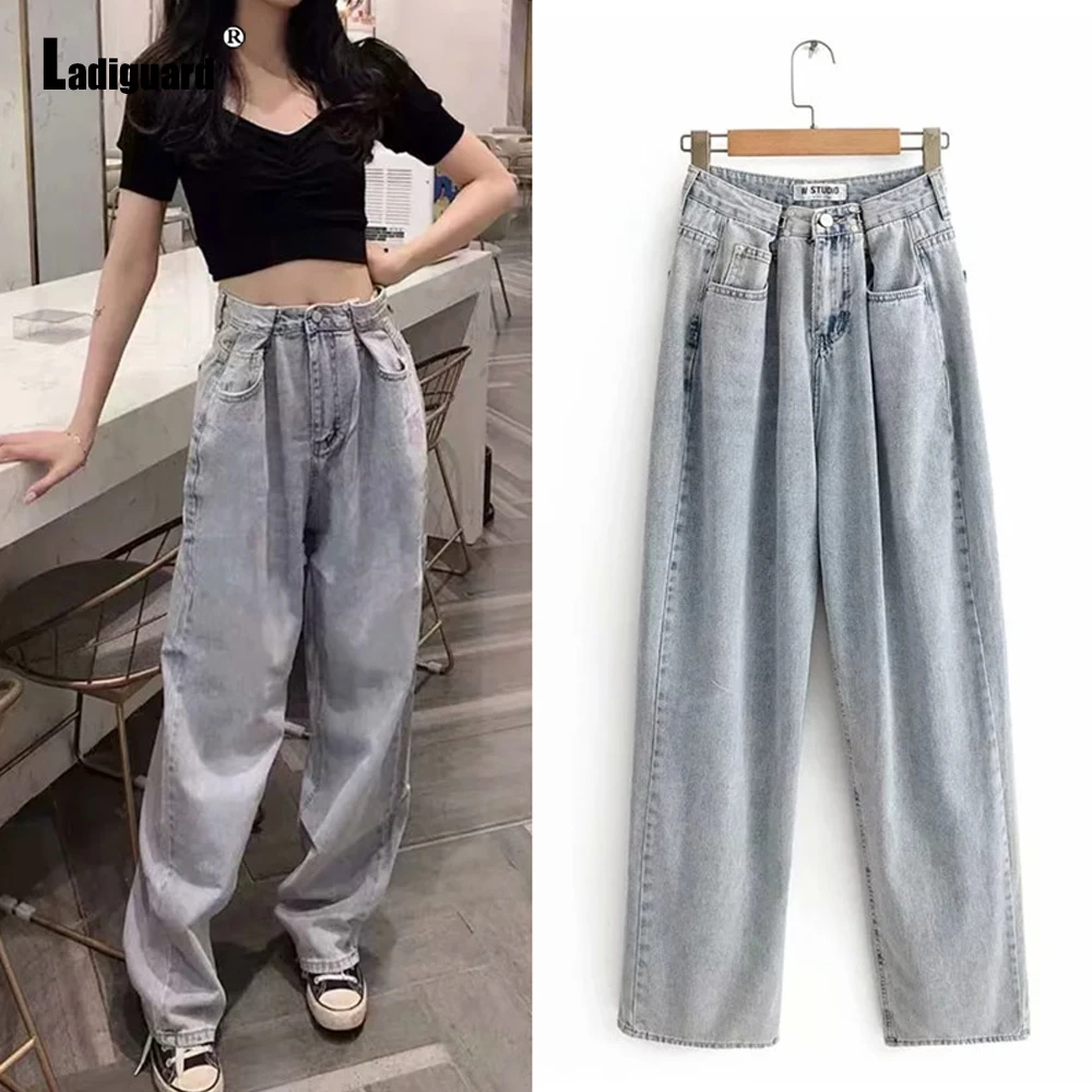 High Cut Women Fashion Jeans Boyfriend Staight Leg Denim Pants sexy fashion jeans Female Stand Pocket Trouser ladies Loose jeans