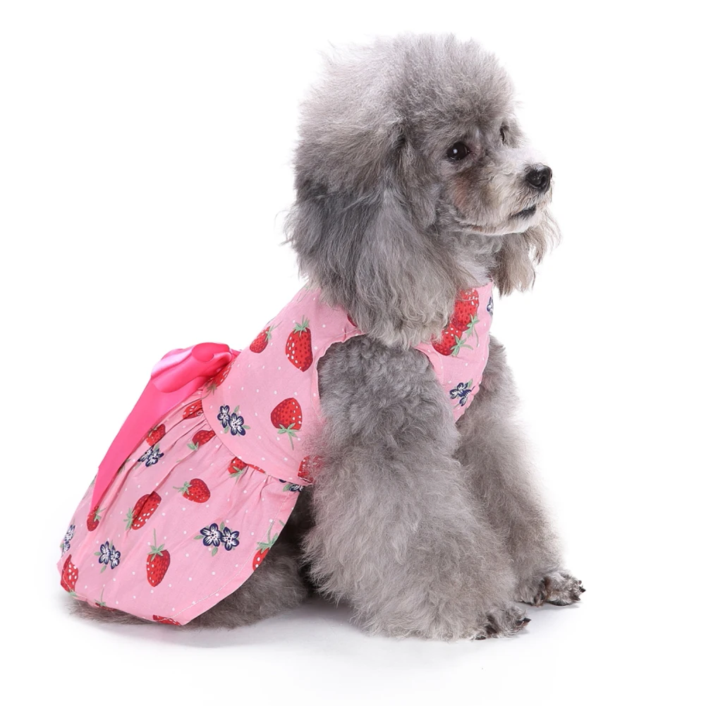 TINGHAO Pet Puppy Одежда для собак Милая лента с клубничным узором бантом украшения на платье