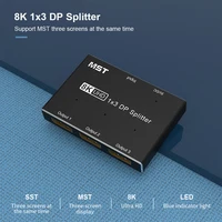 DisplayPort Splitter 1 in 3 Out DisplayPort 1.4 Splitter 8K @ 30Hz 4K @ 144Hz Triple MST Hub Adapter 3 Port per 3 display Ultra HD