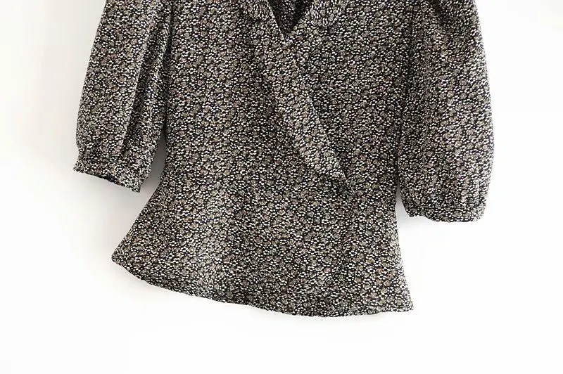 Bazaleas, винтажная, шифоновая, с запахом, верх, элегантная, фиолетовая, blusas mujer de moda,, Франция, рукав-шар, женская блузка