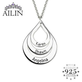 

AILIN Customized Engraved Water Drop Shaped Necklace 925 Sterling Silver Family Name Necklace Women Mother's Day Gift Jewelry