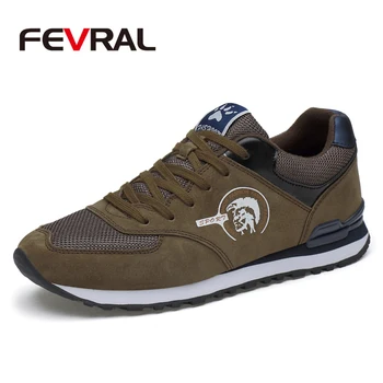 

FEVRAL Men Sneakers Genuine Leather & Mesh Air Breathable Trainers Light Weight Outdoor Walking Shoes Spring Summer Autumn Daily