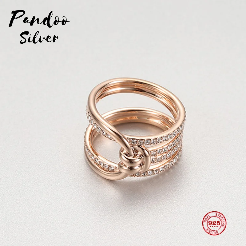 

PANDOO Fashion Charm Pure 925 Silver Original 1:1 Copy, Gold Fashion Kink Design Wild Ring Ring Female Luxury Jewelry Gifts