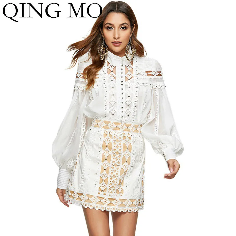 QING MO черная белая зеленая женская блузка сексуальная открытая шифоновая с