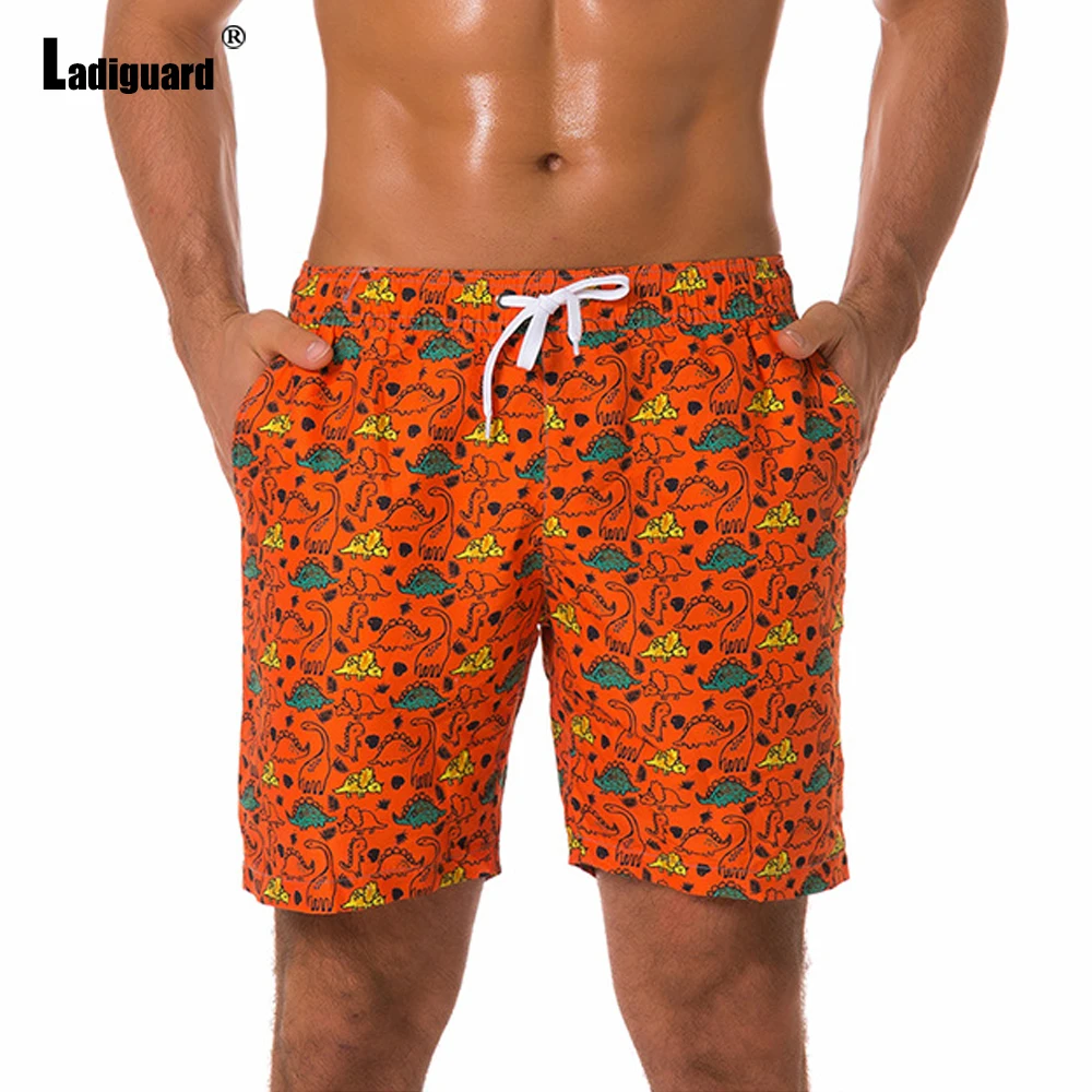 Ladiguard Plus size Men Leisure Flamingo Print Shorts 2022 Summer New Sexy Drawstring Shorts Male Casual Pocket Beach Half Pants casual shorts for women