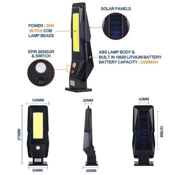 

COB Led Solar Light Outdoor Lighting Led Wall Lamp PIR Radar Motion+Light Control Solar Powered Street Garden Lights