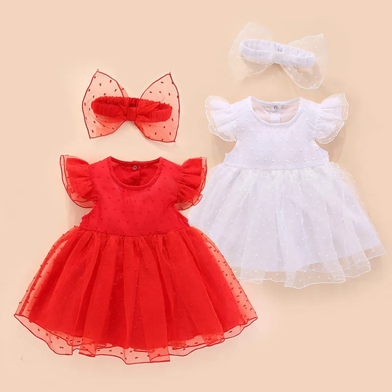 

summer Baby princess Dress Red New Born Baby Girls Infant Dress 3 colors Christening Dress For Baby Girl 0-12 Months