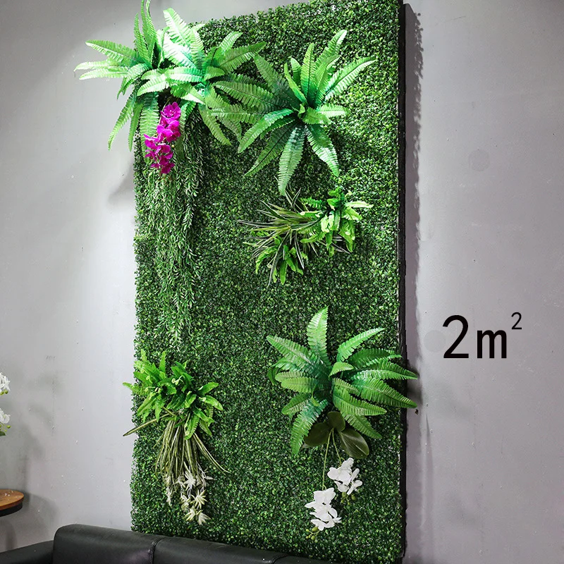 2mx1m Artificial Plant Wall Flower Wall Panels Green Plastic Lawn Tropical Leaves DIY Wedding Home Decoration Accessories