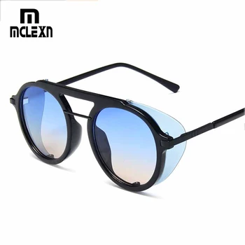 

MCLEXN Brand Round Steampunk Sunglasses Men Women Retro Siamese Sun Glasses Lady Gradient Lens Eyewear