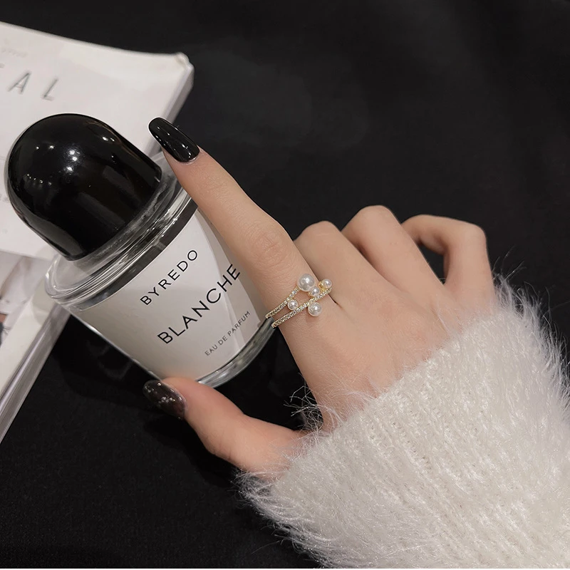 Opening Ring Finger Ring Jewelry Accessories Geometric irregular metal design Luxury pearl Open ring women European Trend jewelry girl gift accessory