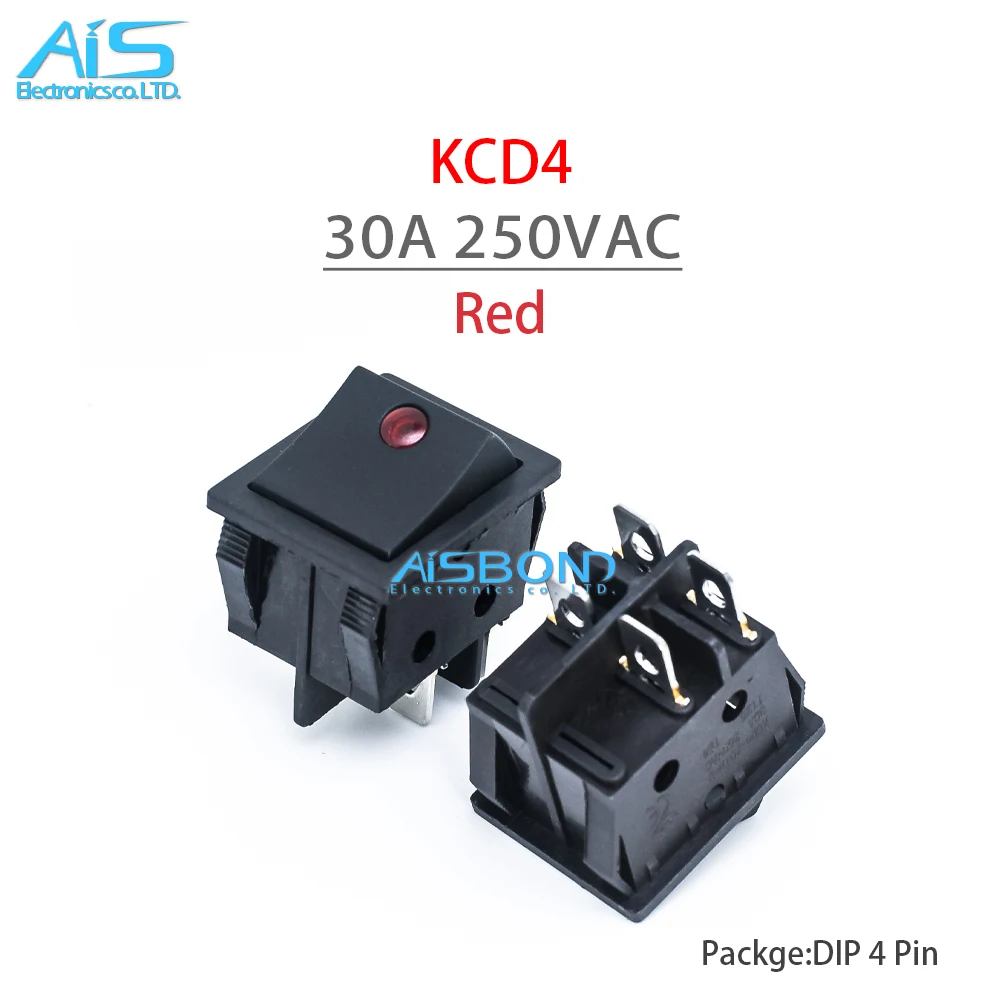 New KCD4 30A 250VAC 250V Latching Rocker Power Switch I/O 4 Pins With Light Position Black Button Mounting 31mm*25mm