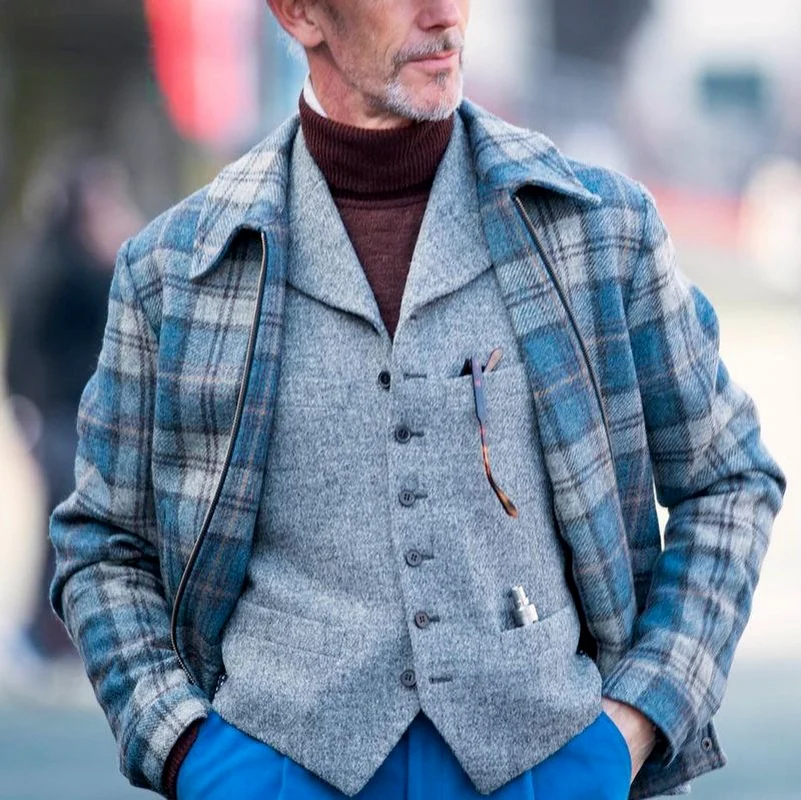 

Men's Coat Autumn 2021 New Plaid Geometric Pattern Lapel Zip Coat Men Fashion Long Sleeve Jackets Mens Fashion Clothing Trends