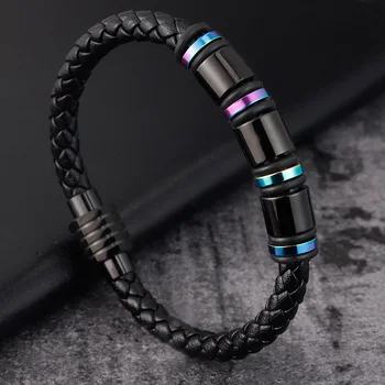 

Punk Threaded Button Metal Weaving Bracelet for Men Women Stainless Steel Twining Classic Style Charm Black High Quality