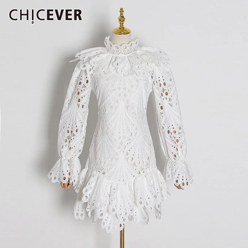 Chicever Elegant Hollow Out Jurk Voor Vrouwen Stand Kraag Flare Mouw Hoge Taille Jurken Vrouwelijke 2020 Lente Nieuwe Mode Kleding Chicever Elegant Hollow Out Jurk Voor Vrouwen Stand Kraag Flare Mouw Hoge Taille Jurken Vrouwelijke 2020 Lente Nieuwe Mode Kleding