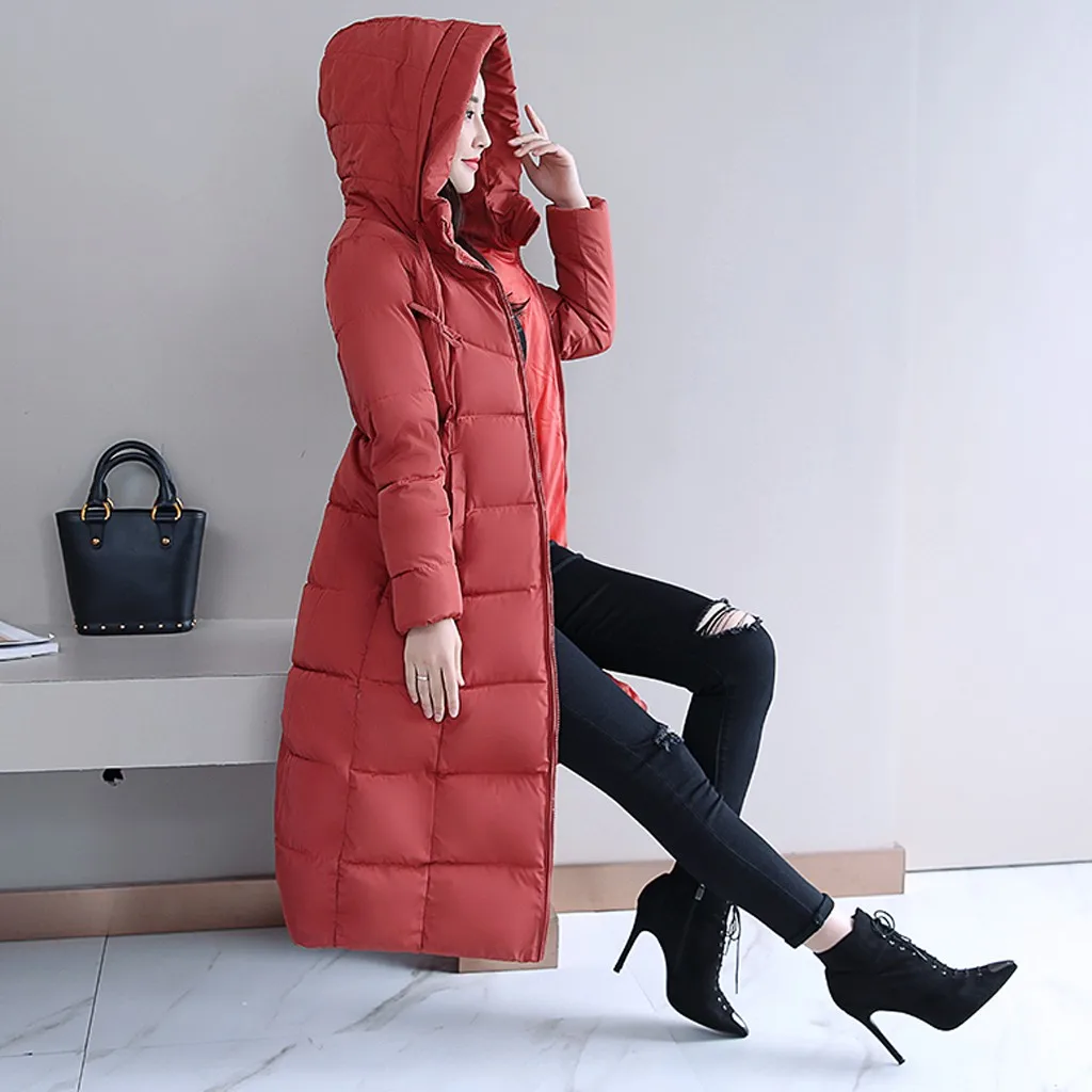 Модная зимняя куртка casaco feminino, теплая, тонкая, до колена, плотная, с длинными рукавами, блузка, свободная, с капюшоном, пальто, manteau femme hiver