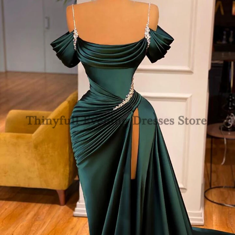 Thinyfull Dark Green Prom Dress Sexy Beadings Floor Length Mermaid Off Shoulder Split Evening Dresses Dubai Arabic Custom Made yellow formal dresses