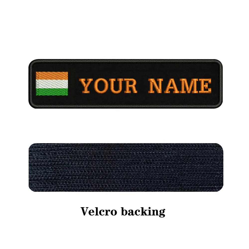 orange-Velcro На заказ Вышивка индийский флаг имя заплатка с текстом 10 см* 2,5 см значок Утюг на или липучке Подложка для одежды брюки рюкзак шляпа - Цвет: orange-Velcro