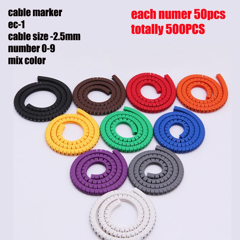 Этикетка для маркировки кабеля EC-0 номер маркировки кабеля от 0 до 9 размер кабеля 1,5-6,0 SQMM смешанный цвет ПВХ маркировка кабеля маркировка изоляции