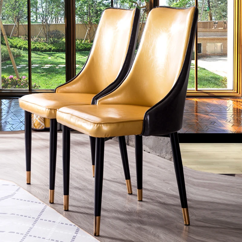 Роскошный нордический металлический мягкий кожаный обеденный стул домашний