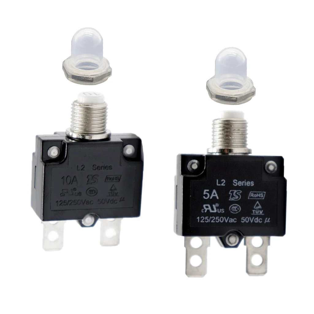 2X 5A/10A Circuit Breaker Overload Protector Switch + Clear Waterproof Cap