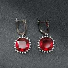 

Luxury Women Earrings 925 Silver Fine Jewelry Accessories Ruby Emerald Gemstone Wedding Party Gift Square Flower Drop Earrings