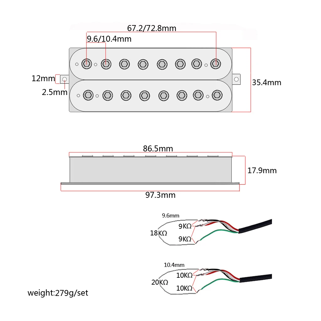 AlnicoV 8 Strings Neck Bridge Pickup  18/20K For Guitar Parts