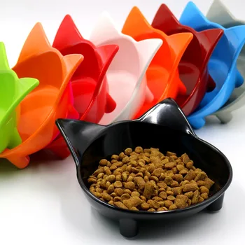 

Cat Pet Feeder Shallow Food Bowl Shaped Lovely Beautiful Simple Cleaning Non Slip Dish Small Puppy Dog Wide Water Relief Bowls