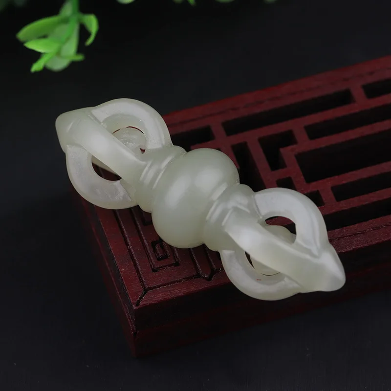 

Natural Hetian Jade Light Greenish White Jade Religious Vajra Pendant Jade Monster Subduing Club Jade Lucky Beads Pendant