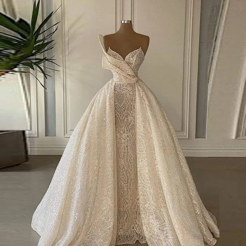 

Ivory Lace A Line Wedding Dresses Gorgeous Sweetheart Sleeveless Bridal Gowns 2023 Wedding Vestidos Custom Made Sweep Train