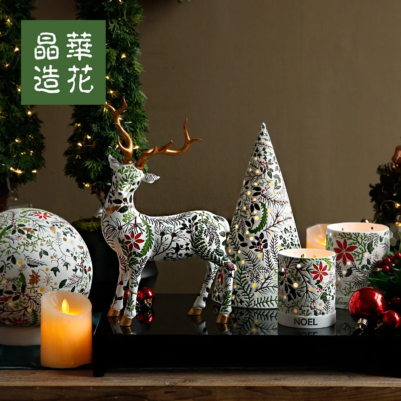 特価人気商品 Jhafセラミッククリスマスツリーオーナメント鮮やかな鹿人形クリスマスデコレーション雰囲気セラミックキャンドルカップ 日本卸値 cadvogados Adv Br