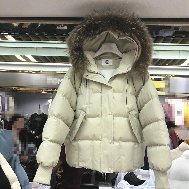 

Korean Style Parkas Women New Hooded Fur Collar Down Padded New Chic Bread Coat Woman Winter Cotton Padded Jacket Loose Overcoat