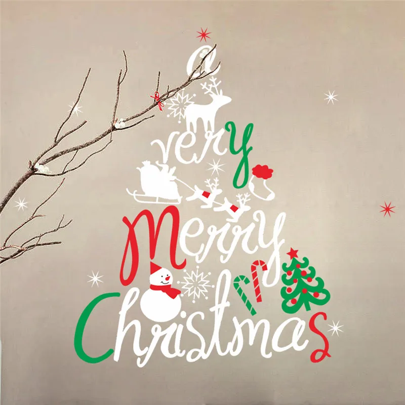 Merry Christmas декоративные элементы "Дерево" наклейки на стену для магазина украшения для офиса дома виниловая наклейка Рождественский фестиваль настенное искусство