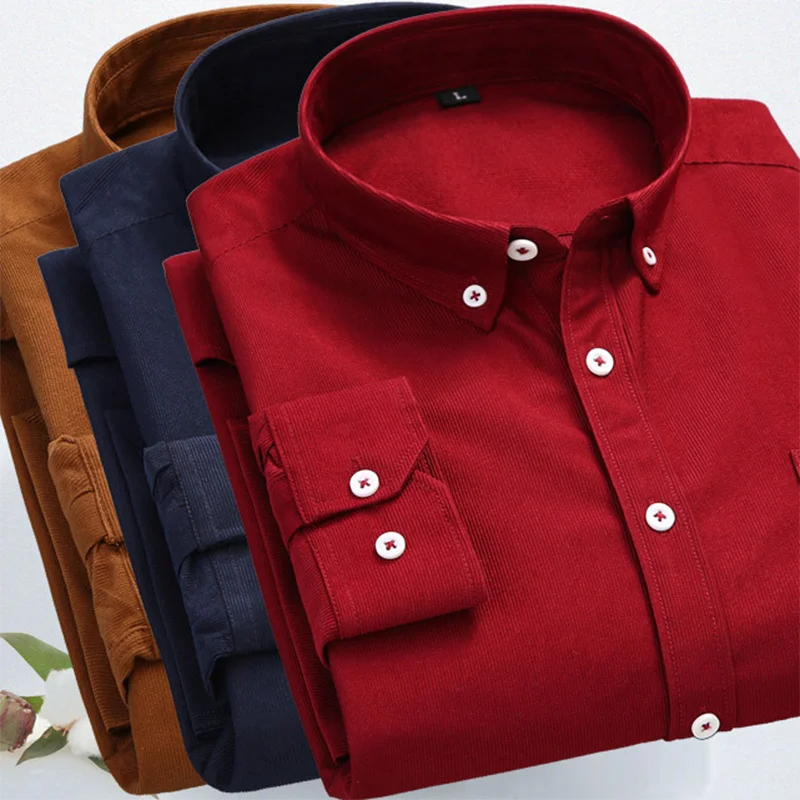 Вельветовая велюровая ткань Повседневная приталенная рубашка Camisa мужская с длинным рукавом Осенняя зимняя одежда яркие цвета дышащие рубашки ткань