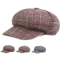 Новинка, ретро восьмиугольная кепка, газетный берет, шапка, теплая, Осень-зима, шапки для унисекс, Женская Повседневная клетчатая кепка, берет, кепка,, шапка для художника