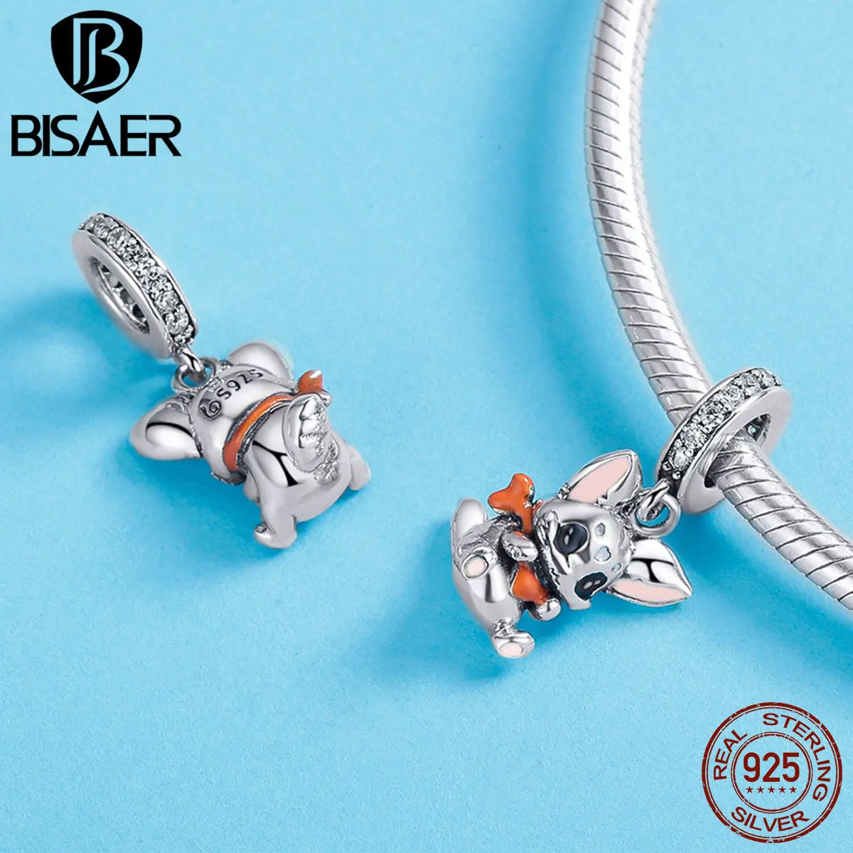 BISAER Кролик Дизайн 925 пробы серебро, розовый ухо Банни Кулоны, подвески подходят к браслетам Pandora ожерелья изделия милые прелести HVC072
