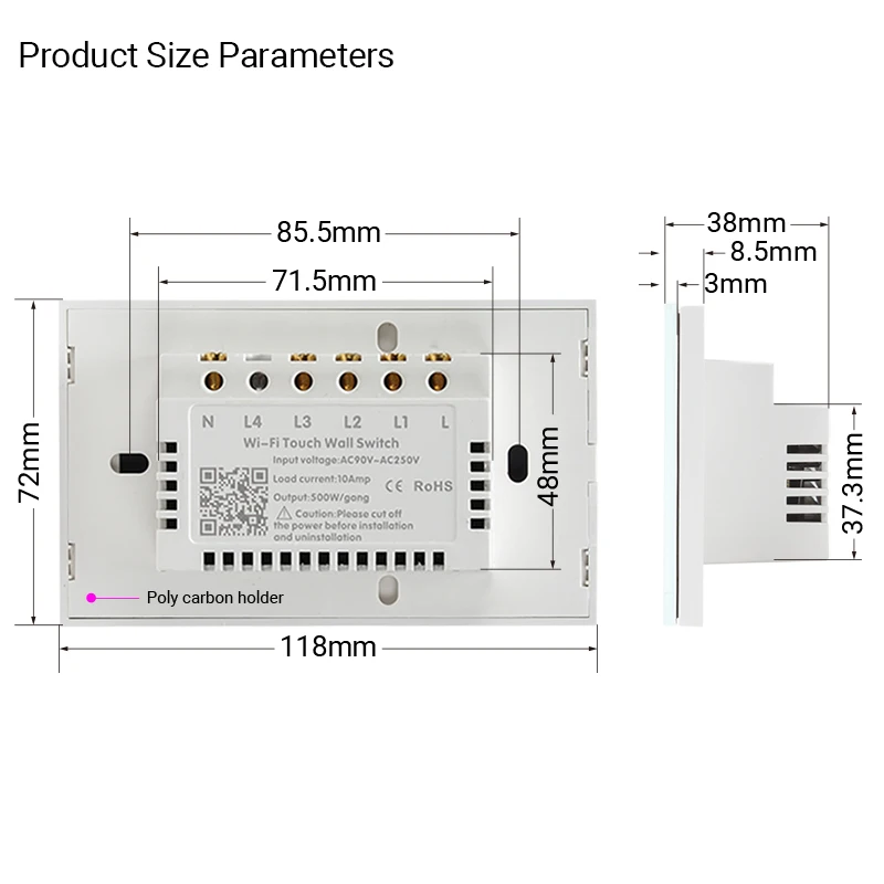 Wifi Wall Touch Sensitive Switch Remote Control 1 2 3 4 Gang Wireless Led Light Smart Touch Screen Switch Glass US Standard smart switch smart light switch wireless remote control switch