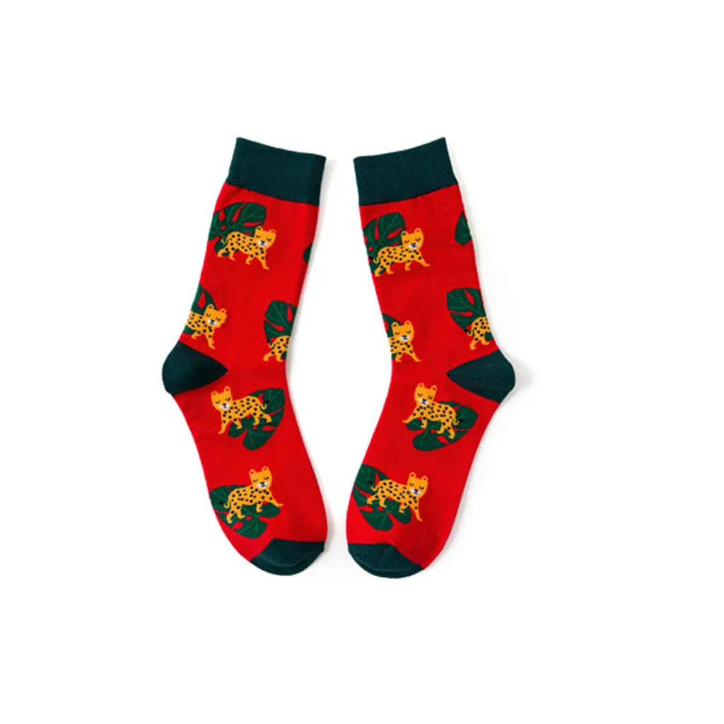 Носки зимние теплые женские Забавные милые носки унисекс повседневные хлопковые носки средней длины с принтом Calcetines Meias W2 - Цвет: RD