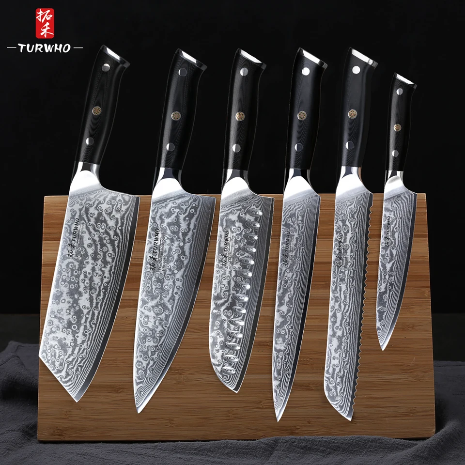 TURWHO 3PCS Pro Kitchen Knife Sets Japanese forged VG-10 Damascus Steel Chef  Santoku Slicing Knives Stainless Steel G10 Handle - AliExpress